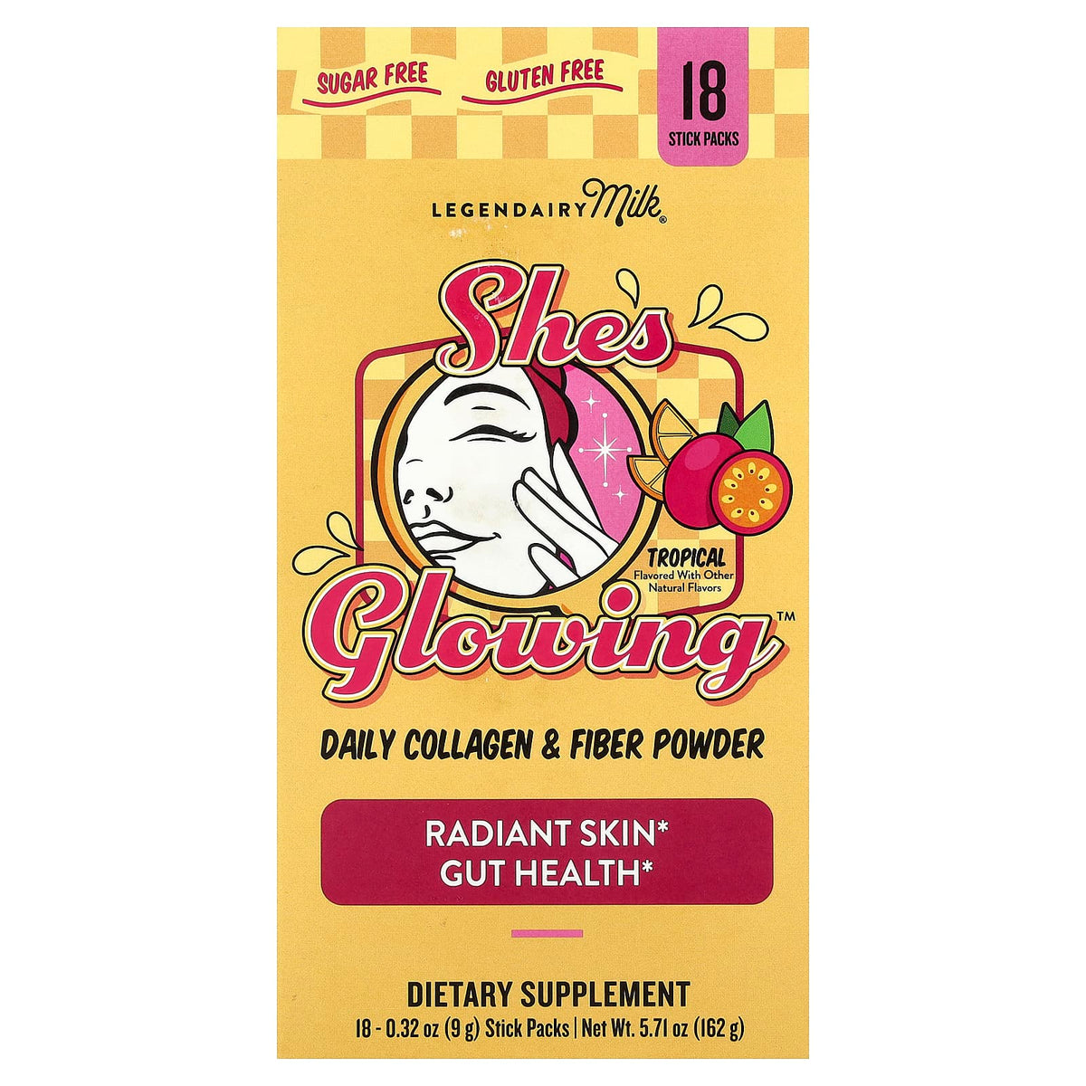 Legendairy Milk She's Glowing Collagen & Fibre Powder Tropical 18 Sticks — product view