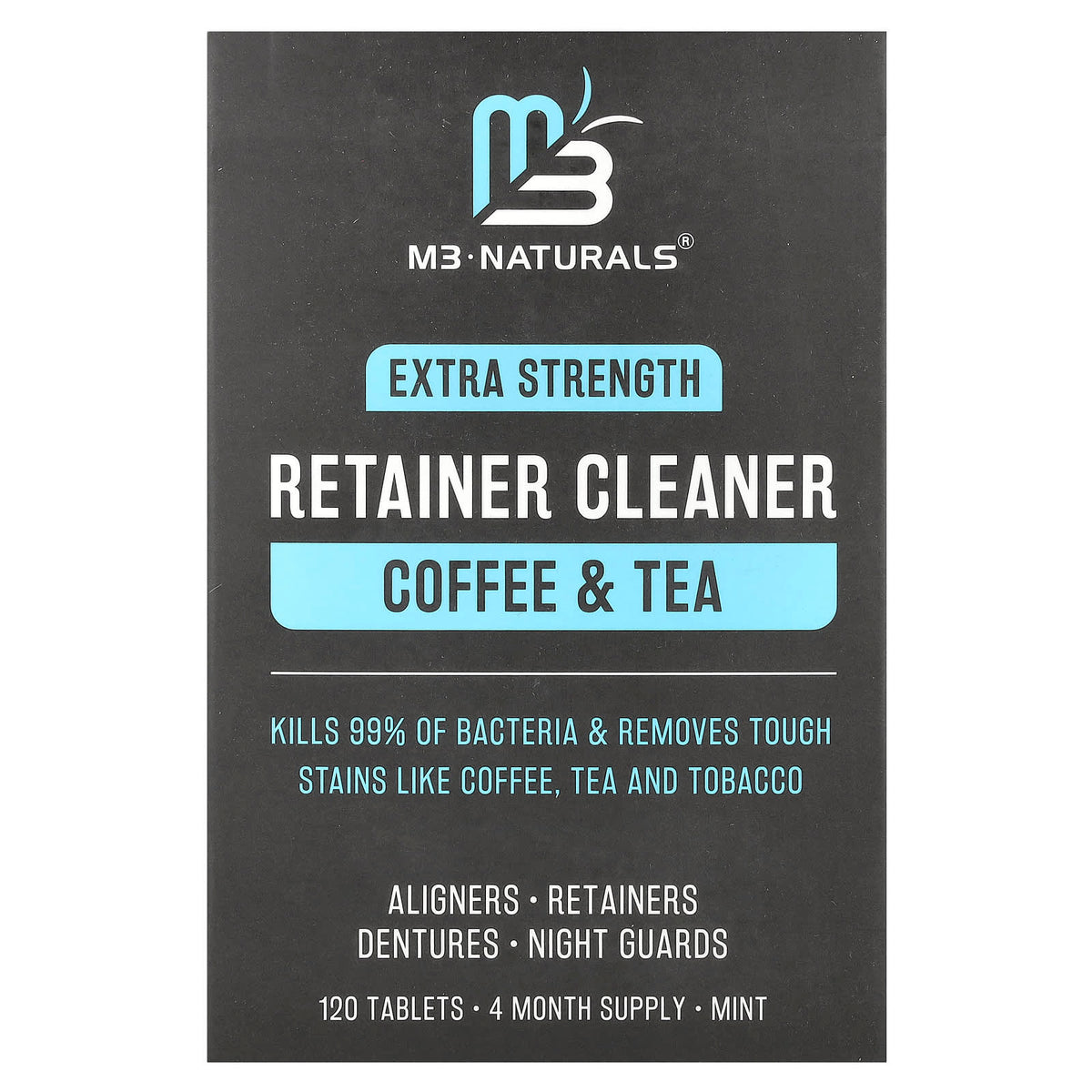 M3 Naturals Retainer Cleaner, Coffee & Tea, Mint, 120 Tablets