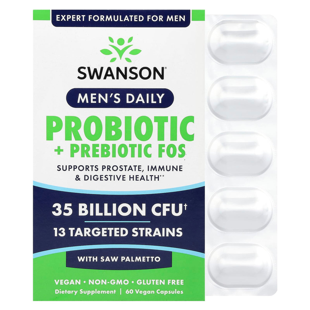 Swanson Vitamins Men's Daily Probiotic + FOS with Saw Palmetto 60 Capsules — product view
