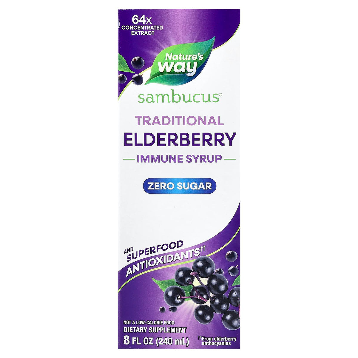 Nature's Way Sambucus Elderberry Syrup, Zero Sugar, 240 ml (8 fl oz) — product view