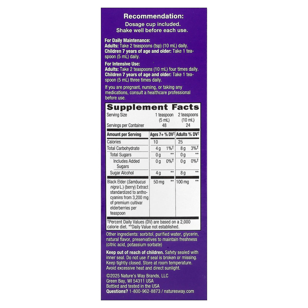 Nature's Way Sambucus Elderberry Syrup, Zero Sugar, 240 ml (8 fl oz) - view 2