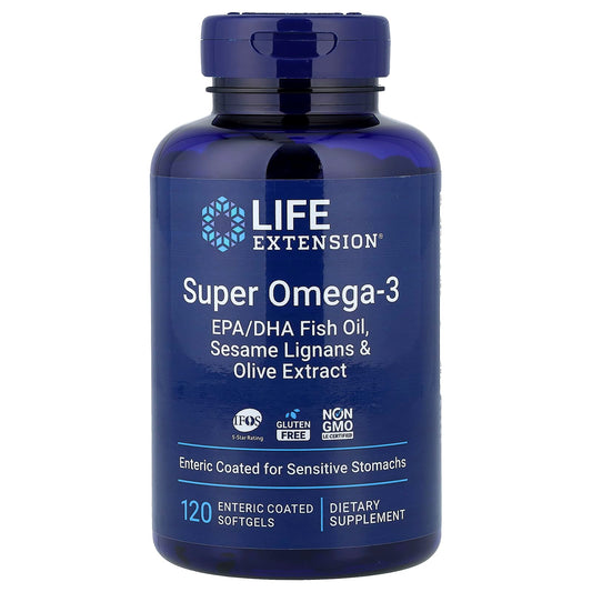 Life Extension Super Omega-3 EPA/DHA Fish Oil, Enteric Coated, 120 Softgels