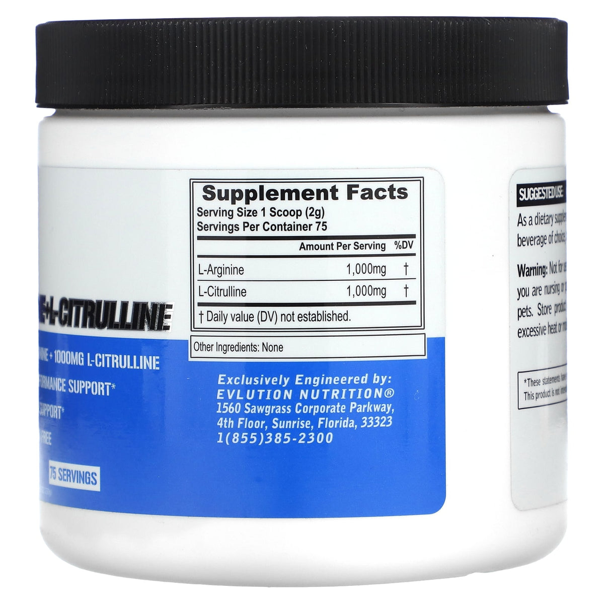 EVLution Nutrition L-Arginine + L-Citrulline, Unflavoured, 150 g (5.29 oz) - view 2