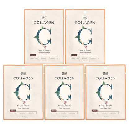 Rael Beauty Collagen Facial Sheet Masks, 5 Sheets (25 ml Each)