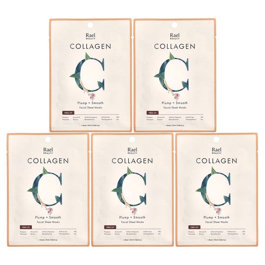 Rael Beauty Collagen Facial Sheet Masks, 5 Sheets (25 ml Each)