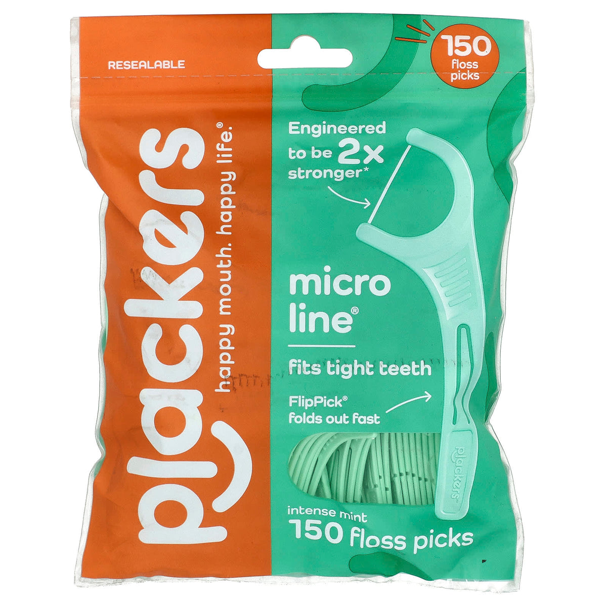 Plackers Micro Line Floss Picks, Intense Mint, 150 Count