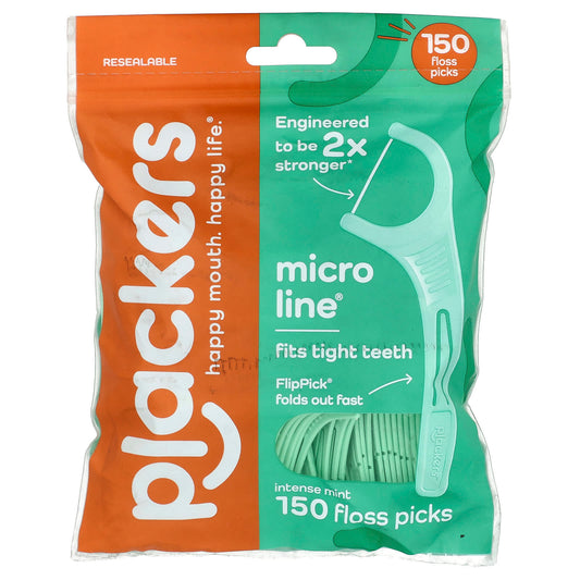 Plackers Micro Line Floss Picks, Intense Mint, 150 Count