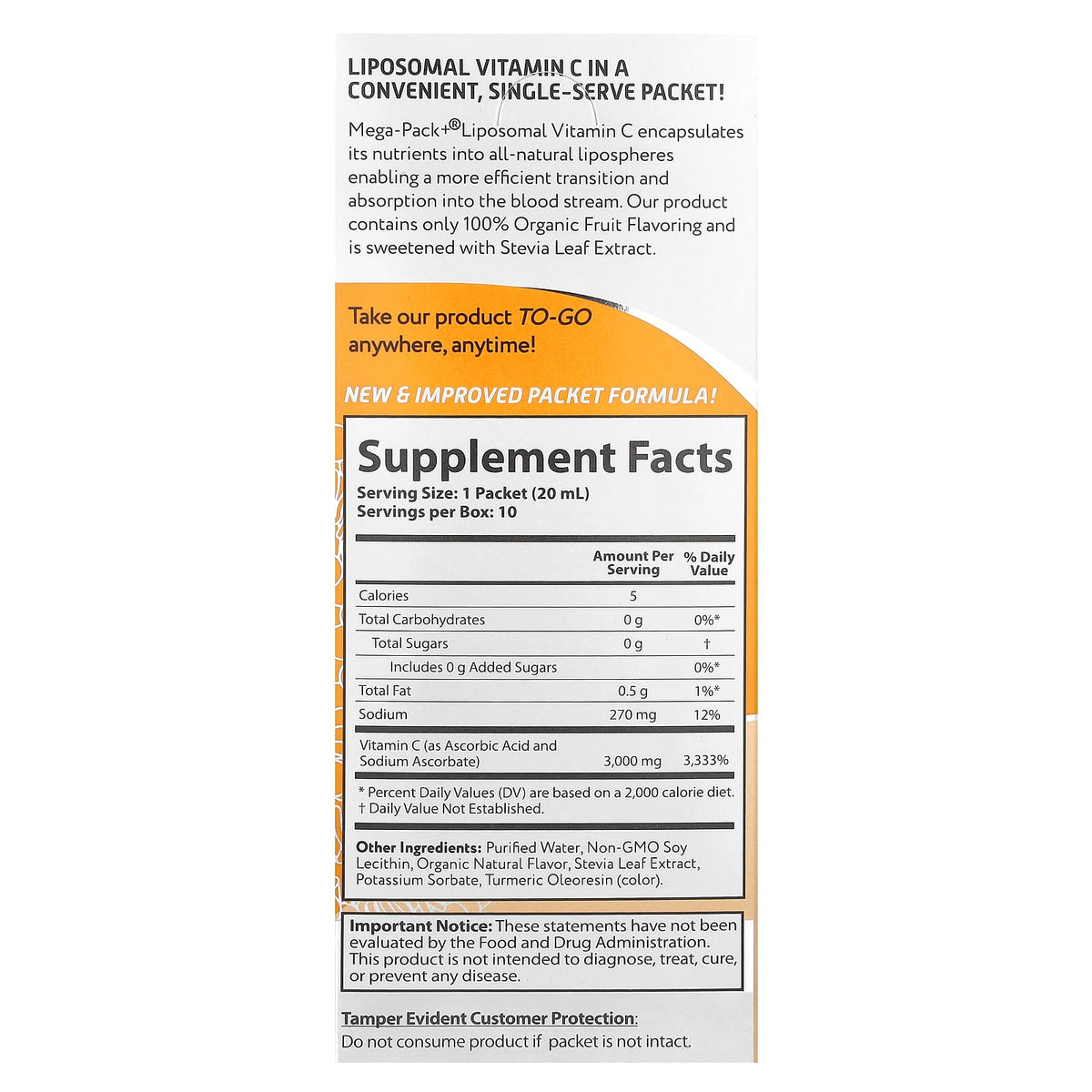 Aurora Nutrascience Mega-Pack+ Liposomal Vitamin C, 10 Packets, 20 ml (0.7 fl oz) Each — alternate product view