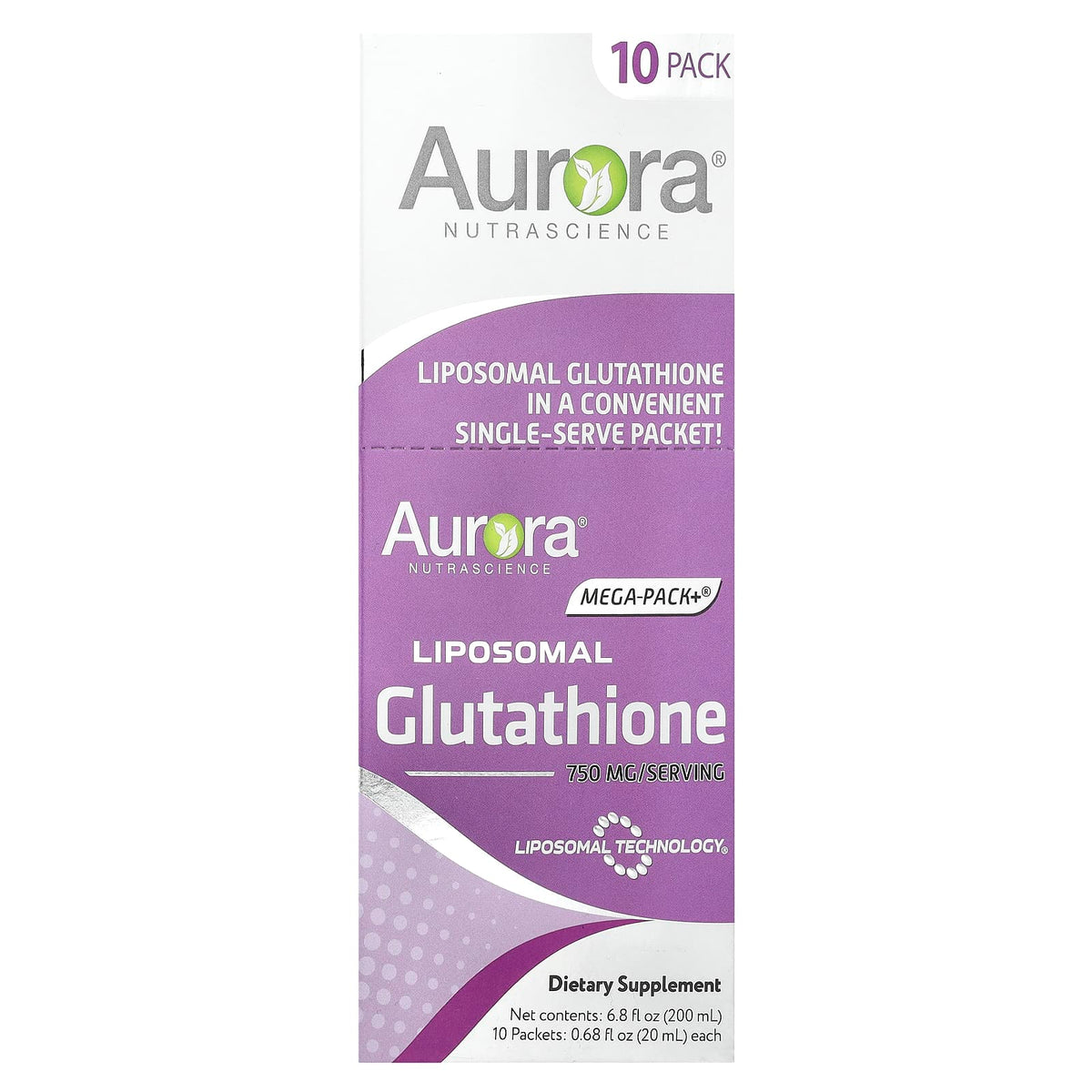Aurora Nutrascience Mega-Pack+ Liposomal Glutathione, 10 Packets, 20 ml (0.7 fl oz) Each — product view