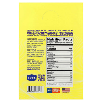 BUBS Naturals Hydrate or Die Electrolyte Drink Mix, Lemon, 20 Packets - view 2
