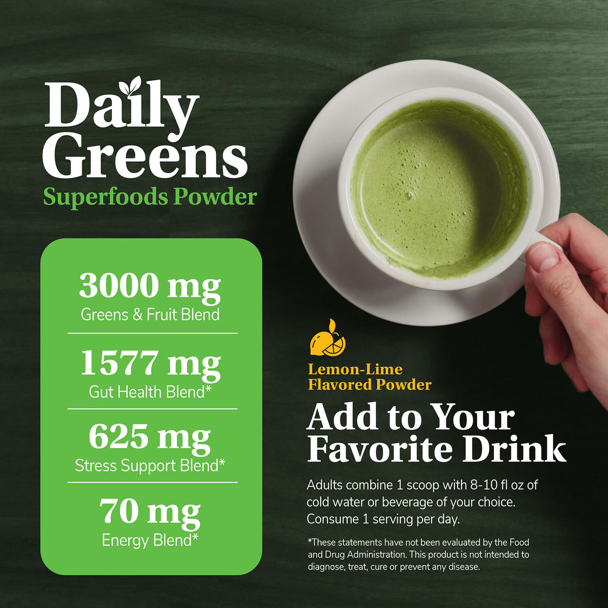 21st Century Daily Greens Superfoods Powder, Lemon Lime, 7.4 oz (210 g) - view 5