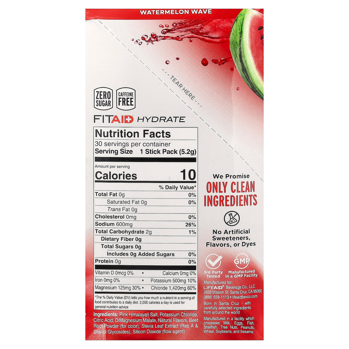 FITAID Hydrate Electrolyte Mix, Watermelon Wave, 30 Sticks — alternate product view