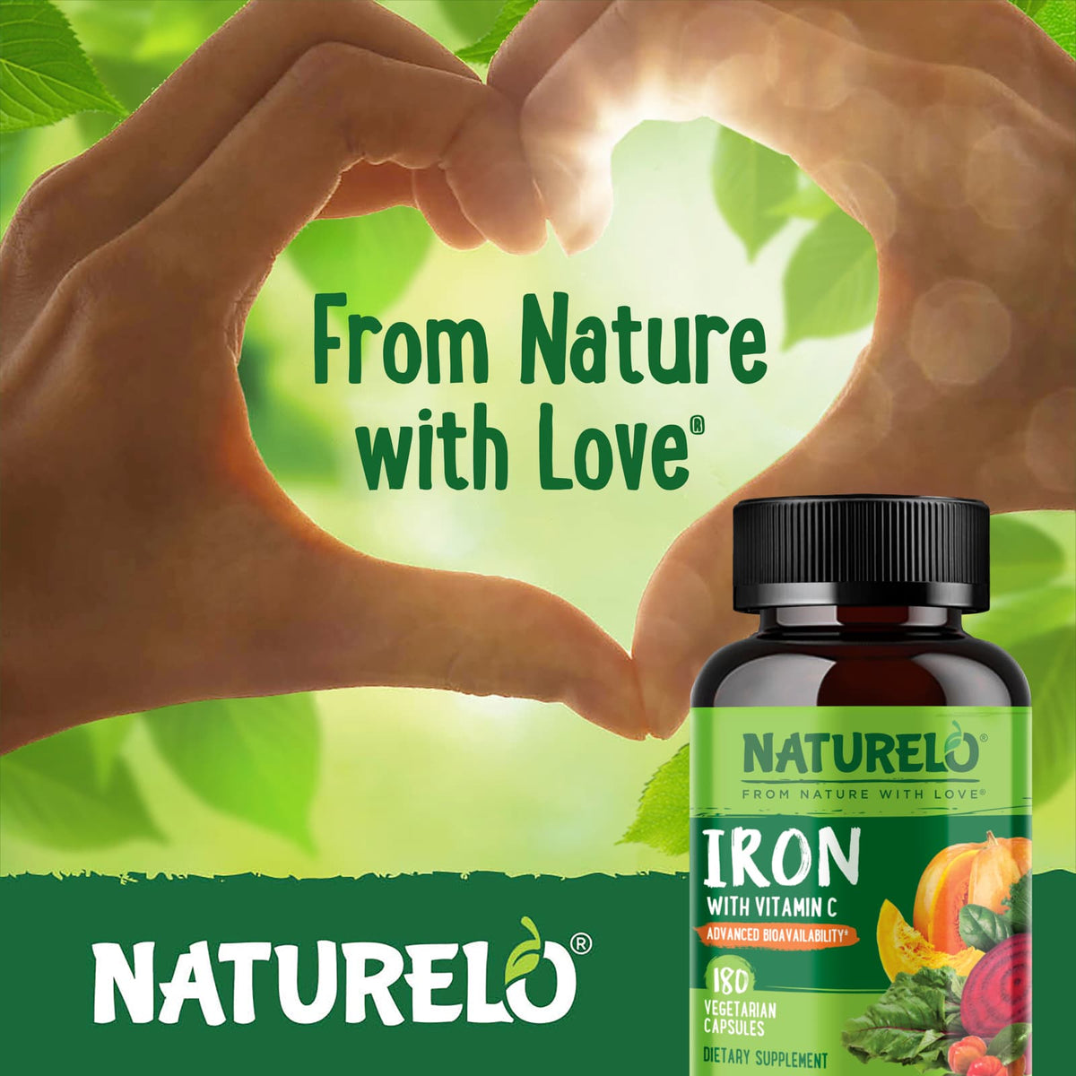 NATURELO Iron with Vitamin C, 180 Vegetarian Capsules - view 6