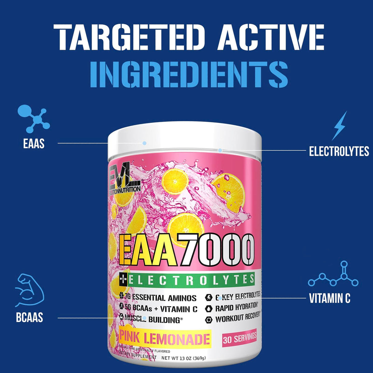 EVLution Nutrition EAA 7000 + Electrolytes, Pink Lemonade, 369 g (13 oz) - view 3