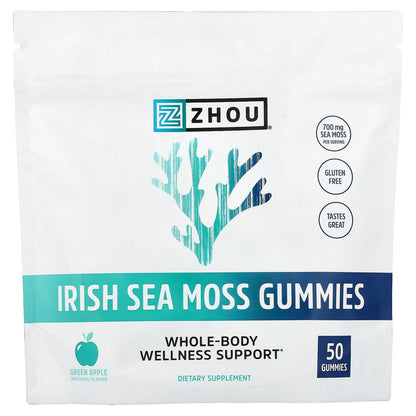Zhou Nutrition Irish Sea Moss Gummies, Green Apple, 50 Gummies