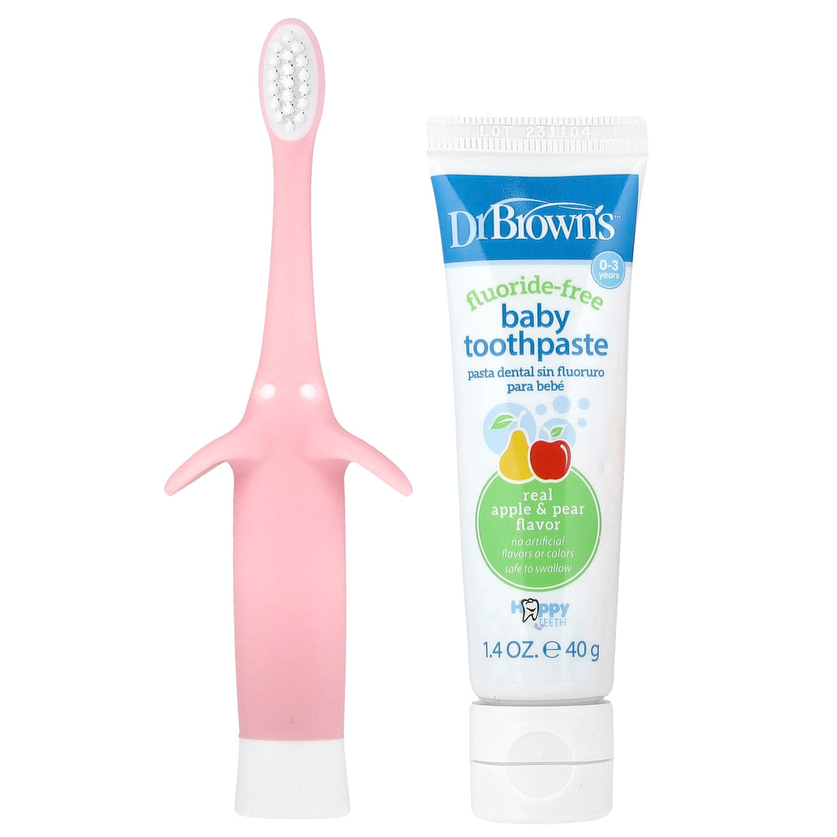 Dr. Brown's Infant-to-Toddler Toothbrush Set 0-3 Years, Pink Apple Pear, 2 Piece - view 3