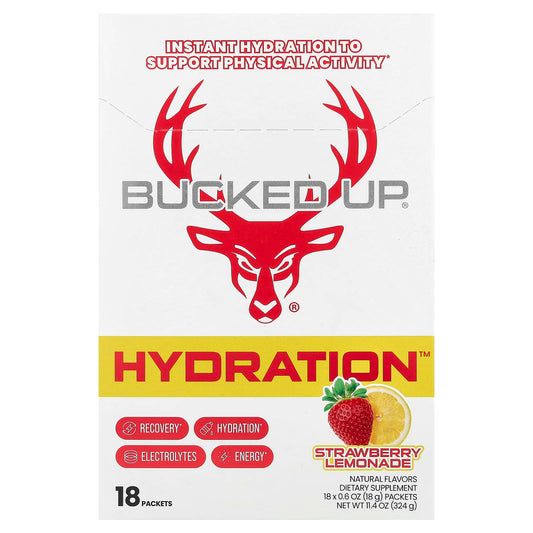 Bucked Up Hydration Electrolyte Drink Powder Strawberry Lemonade 18 Packets