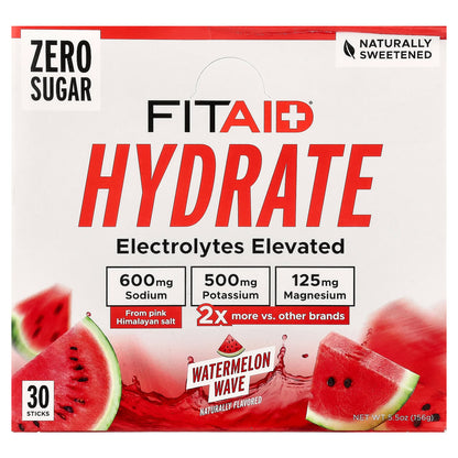 FITAID Hydrate Electrolyte Mix, Watermelon Wave, 30 Sticks