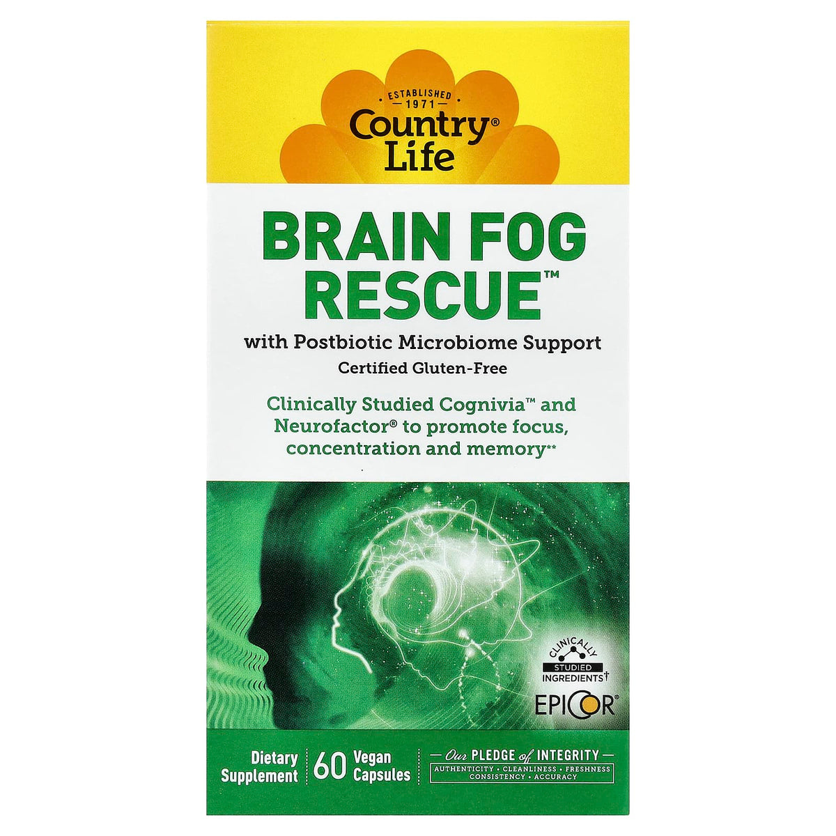 Country Life Brain Fog Rescue, 60 Vegan Capsules — product view