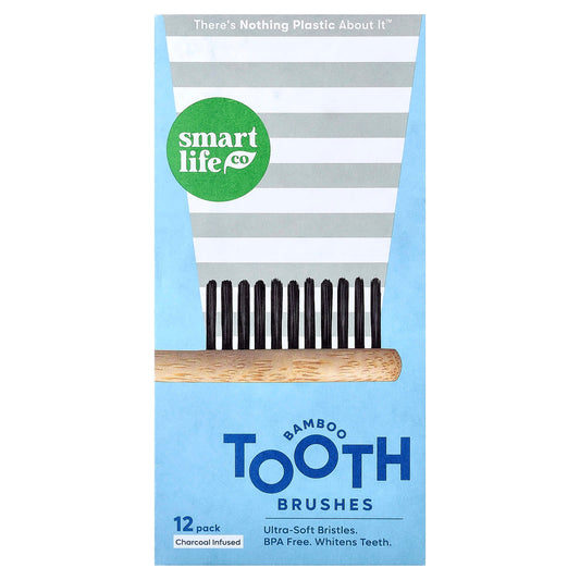 SmartLifeCo Bamboo Toothbrushes, Charcoal Infused, 12 Pack