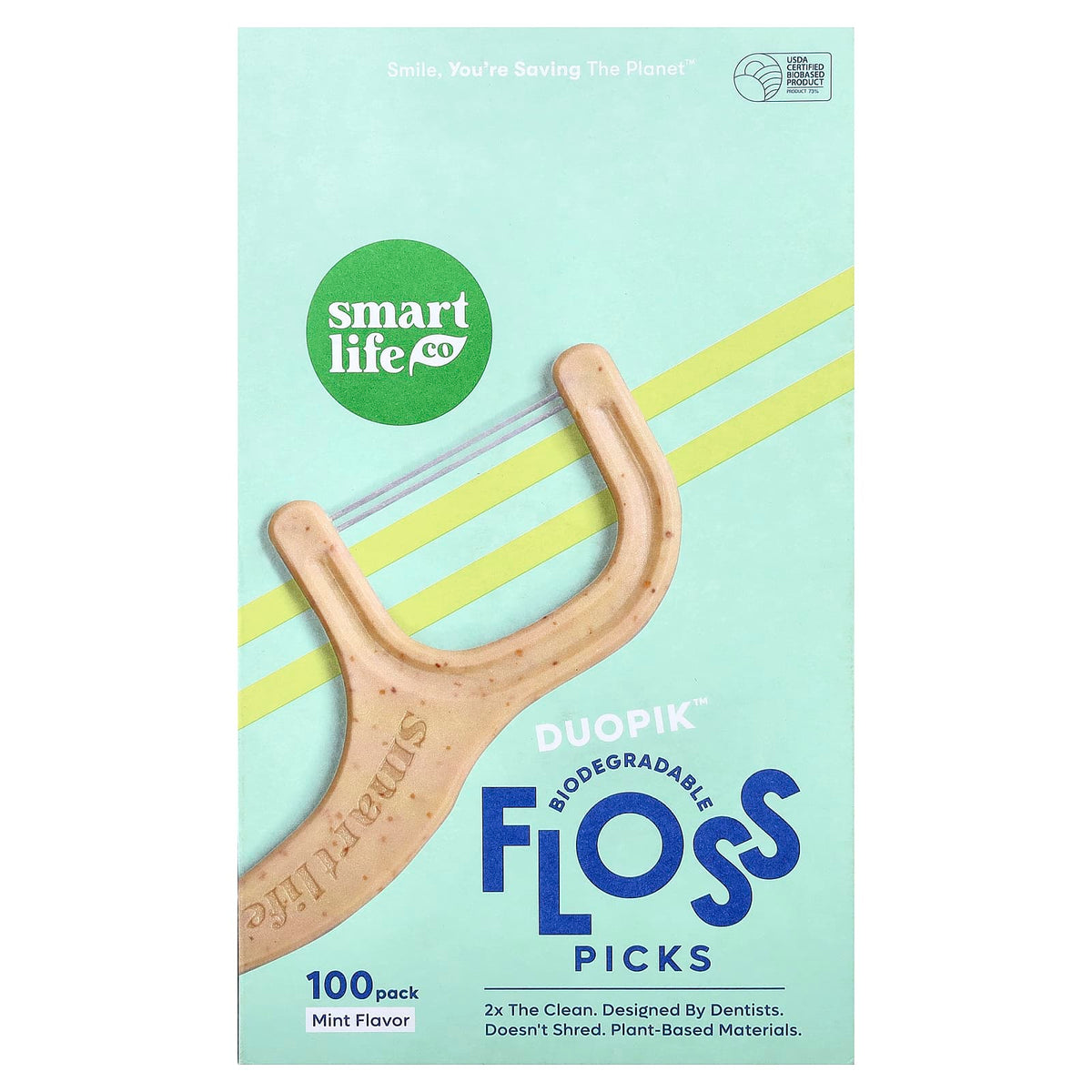 SmartLifeCo DuoPik Floss Picks, Mint, Pack of 100 — alternate product view