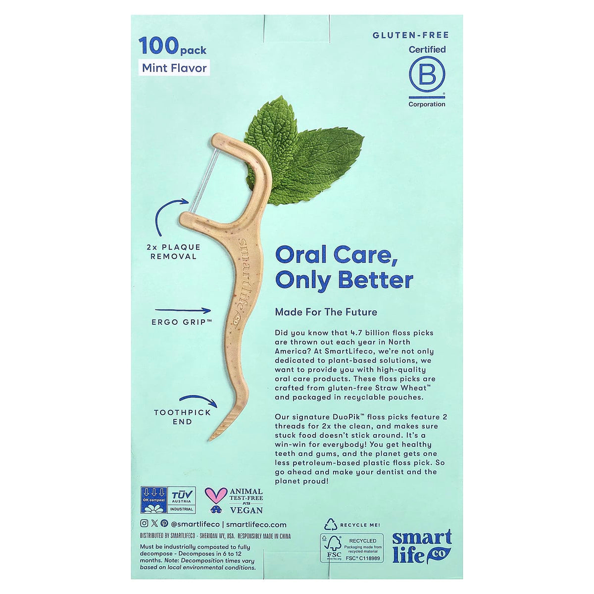 SmartLifeCo DuoPik Floss Picks, Mint, 100 Pack - view 3