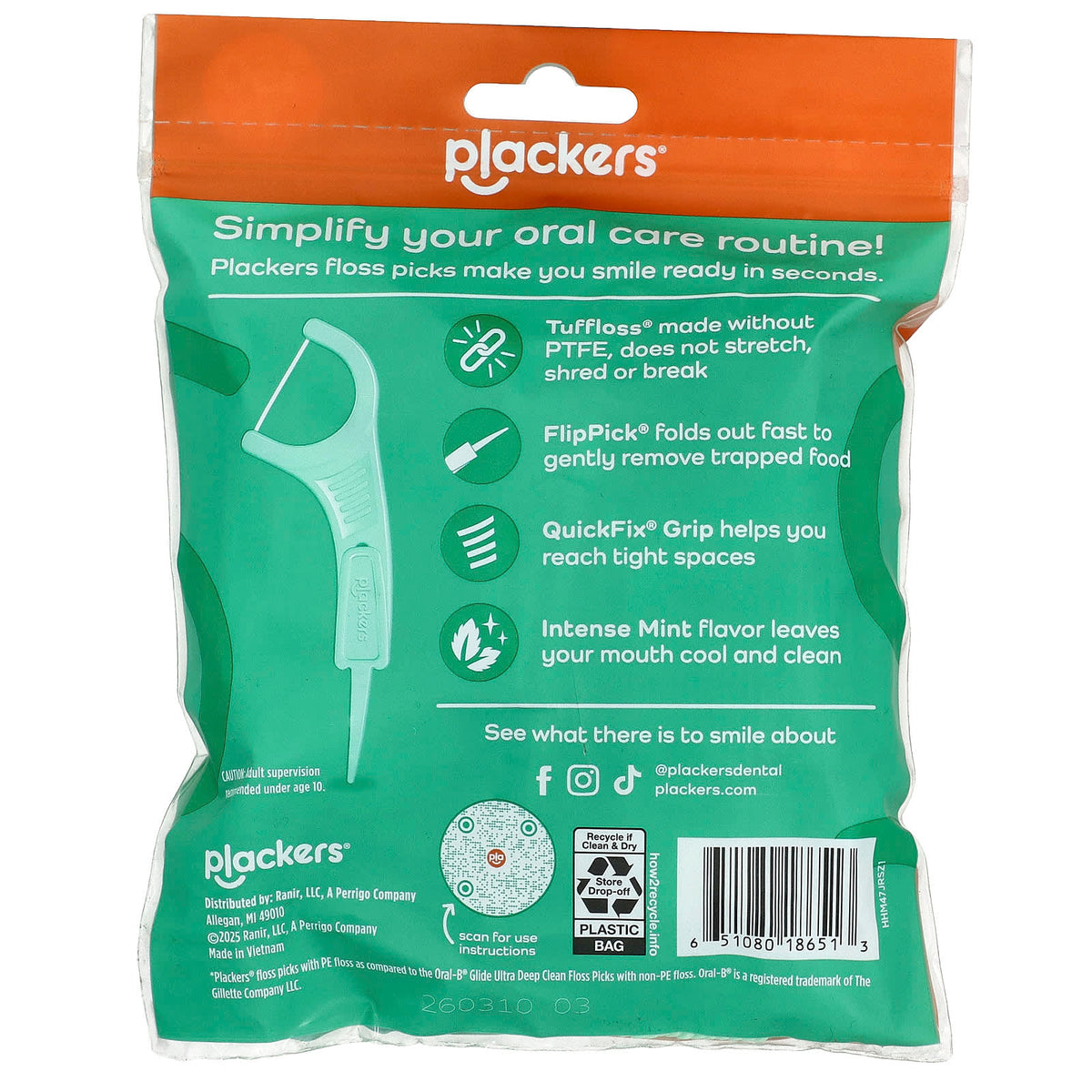 Plackers Micro Line Floss Picks, Intense Mint, 150 Count - view 2