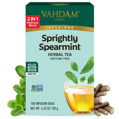Vahdam Teas Sprightly Spearmint Herbal Tea, 100 Infusion Bags (120 g) - view 5