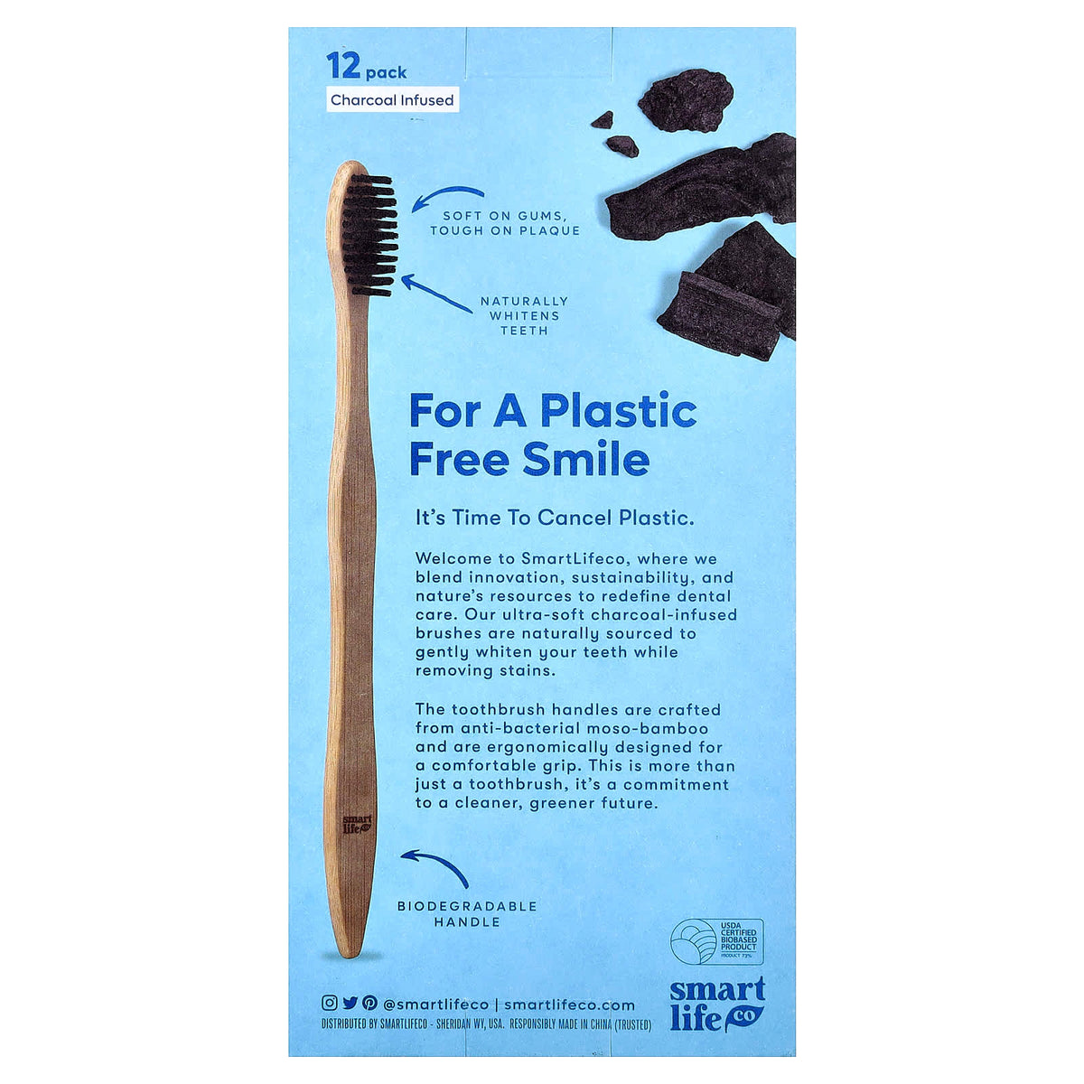 SmartLifeCo Bamboo Toothbrushes, Charcoal Infused, 12 Pack - view 2