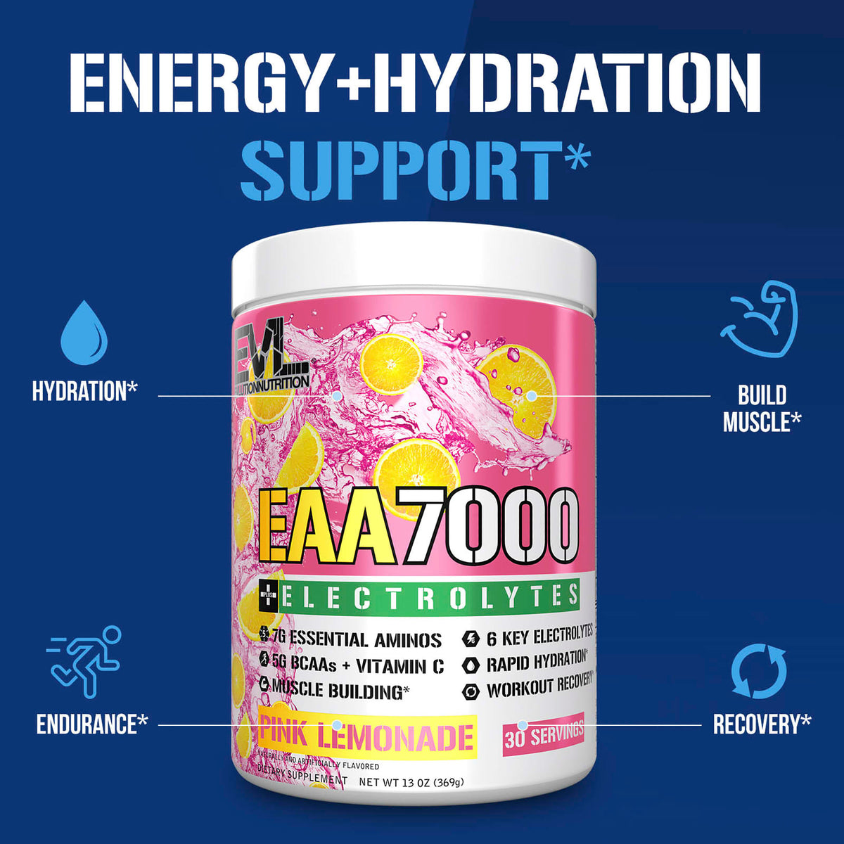 EVLution Nutrition EAA 7000 + Electrolytes, Pink Lemonade, 369 g (13 oz) - view 4