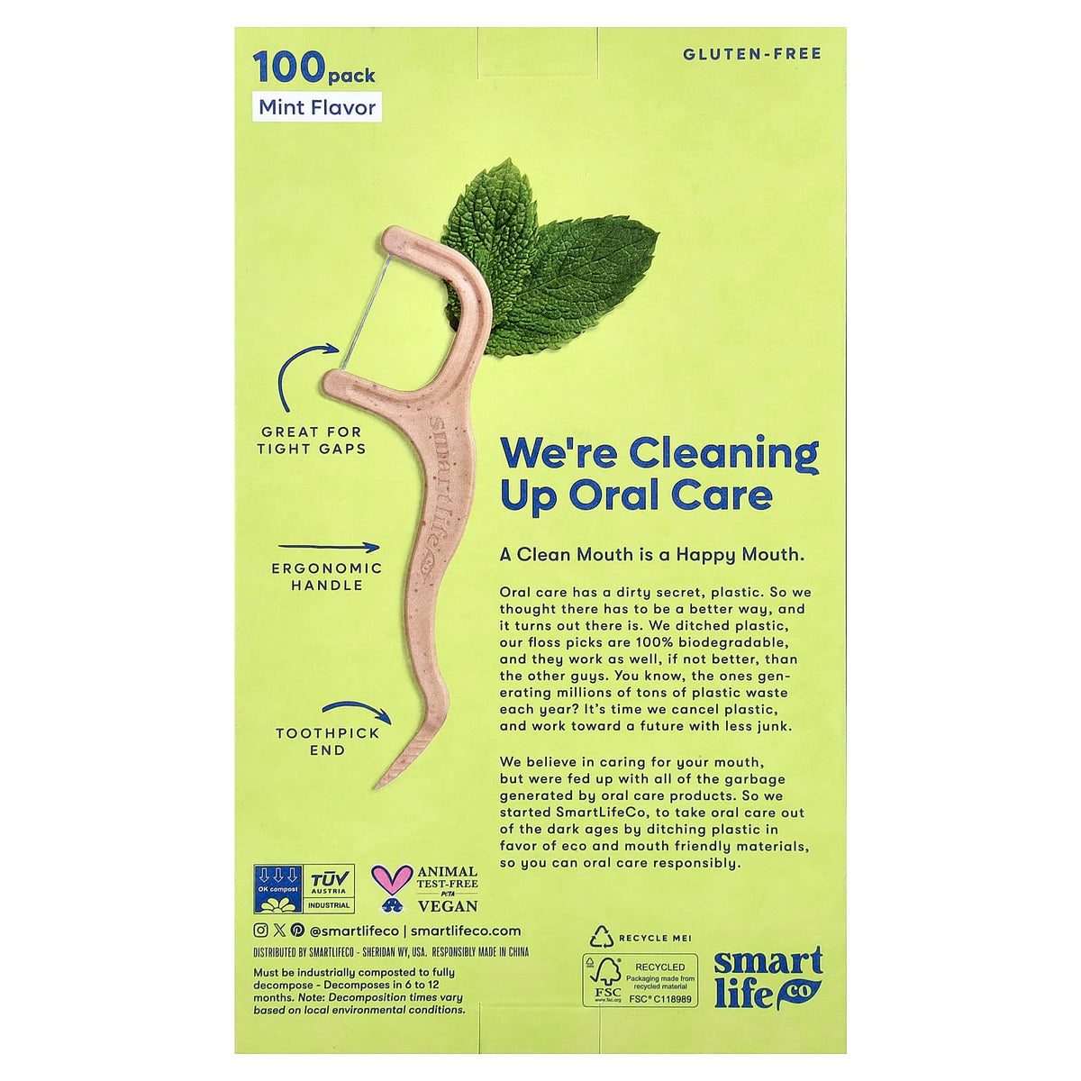 SmartLifeCo Smart Pik Floss Picks, Mint, 100 Pack - view 3
