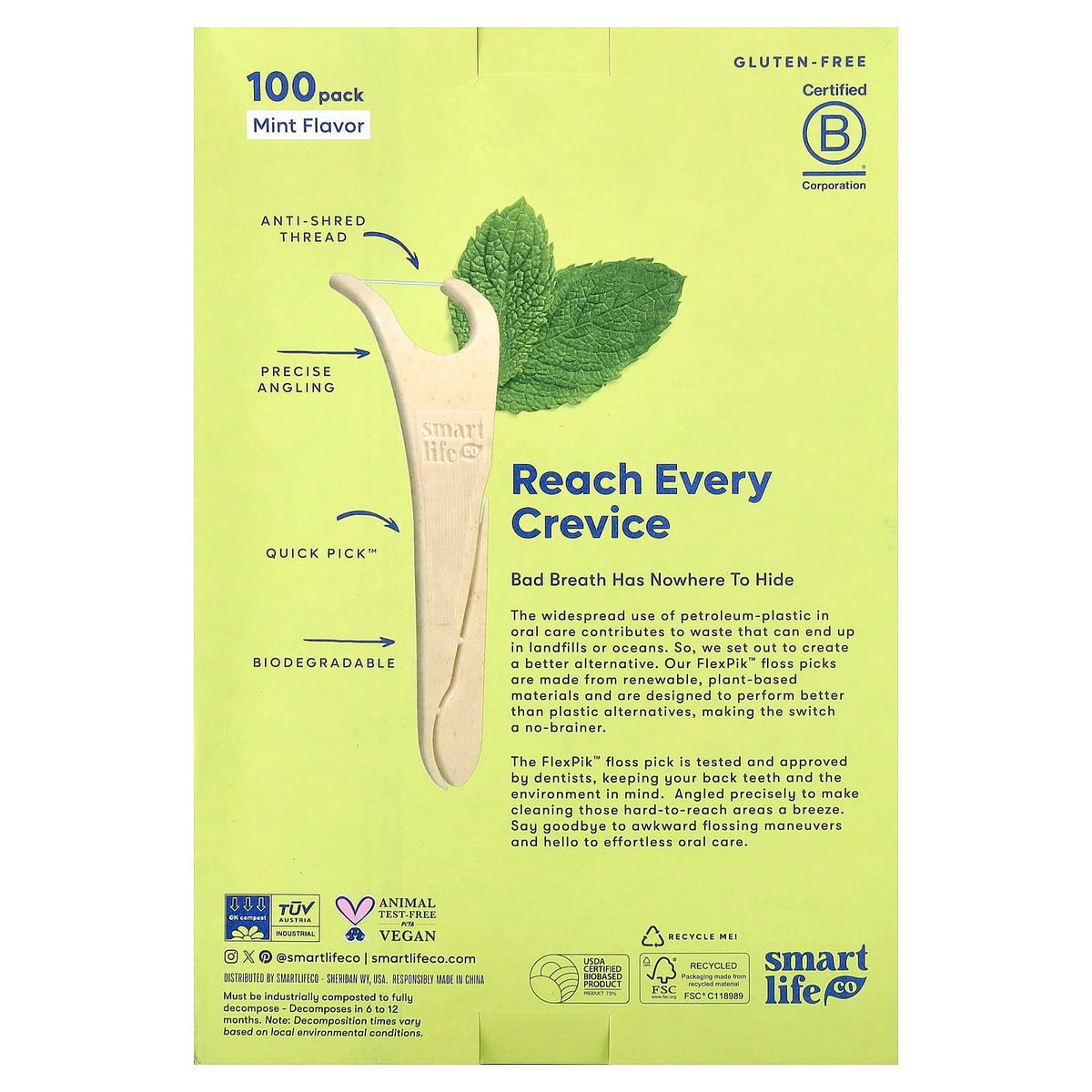 SmartLifeCo Flexpik Floss Picks, Mint, 100 Pack - view 3