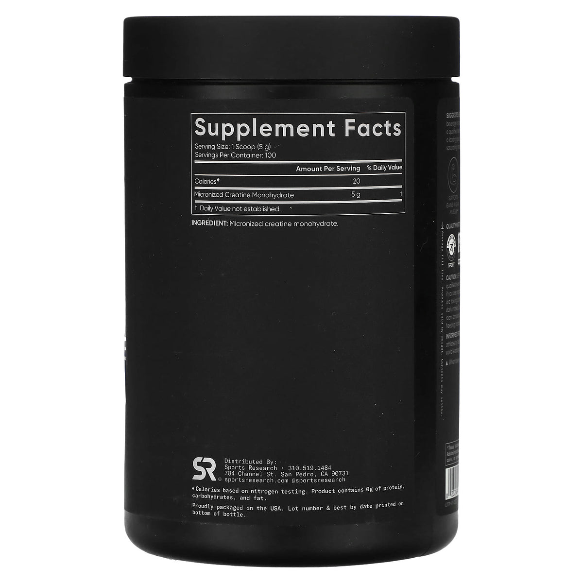 Sports Research Creatine Monohydrate Powder, Unflavoured, 500 g (1.1 lb) - view 2