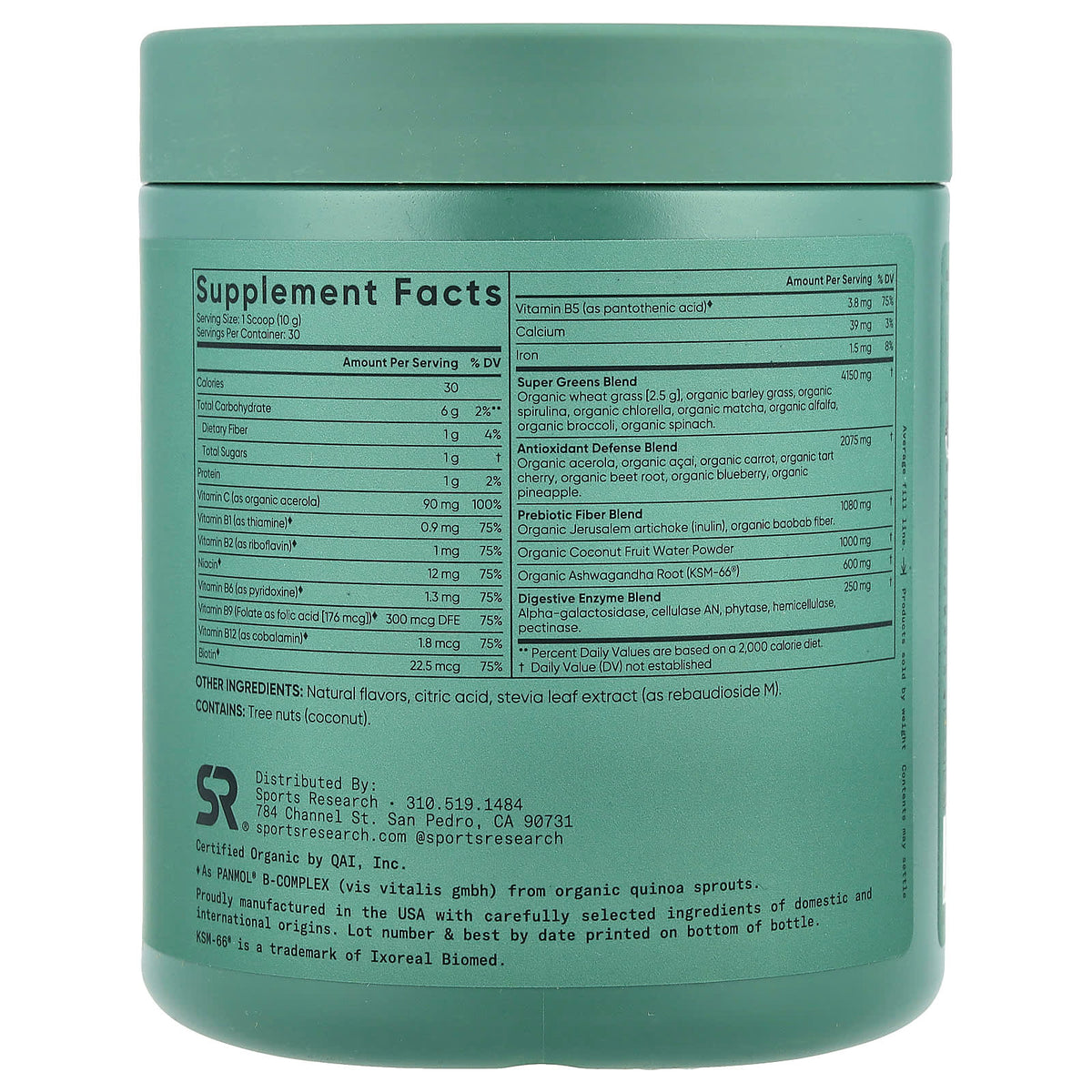 Sports Research Organic Greens, Original, 300 g — alternate product view