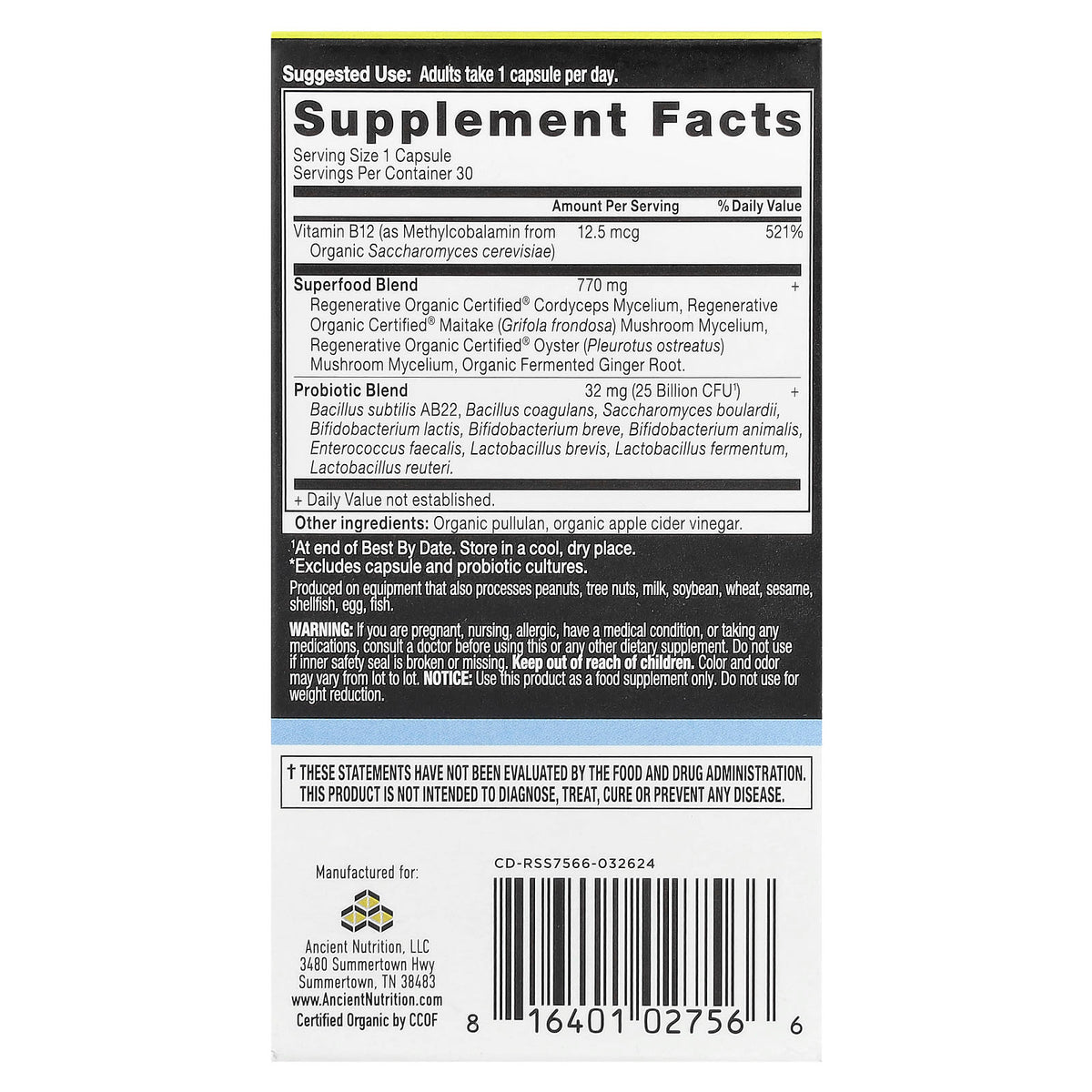 Ancient Nutrition Once Daily Probiotics 30 Capsules - view 2