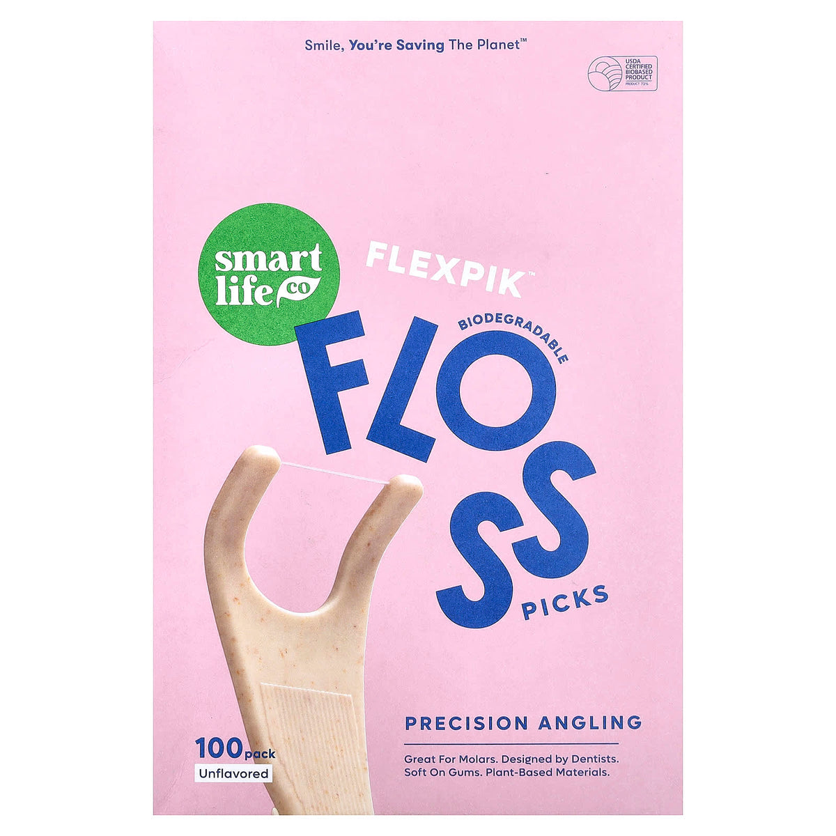 SmartLifeCo FlexPik Floss Picks, Unflavoured, 100 Pack - view 2