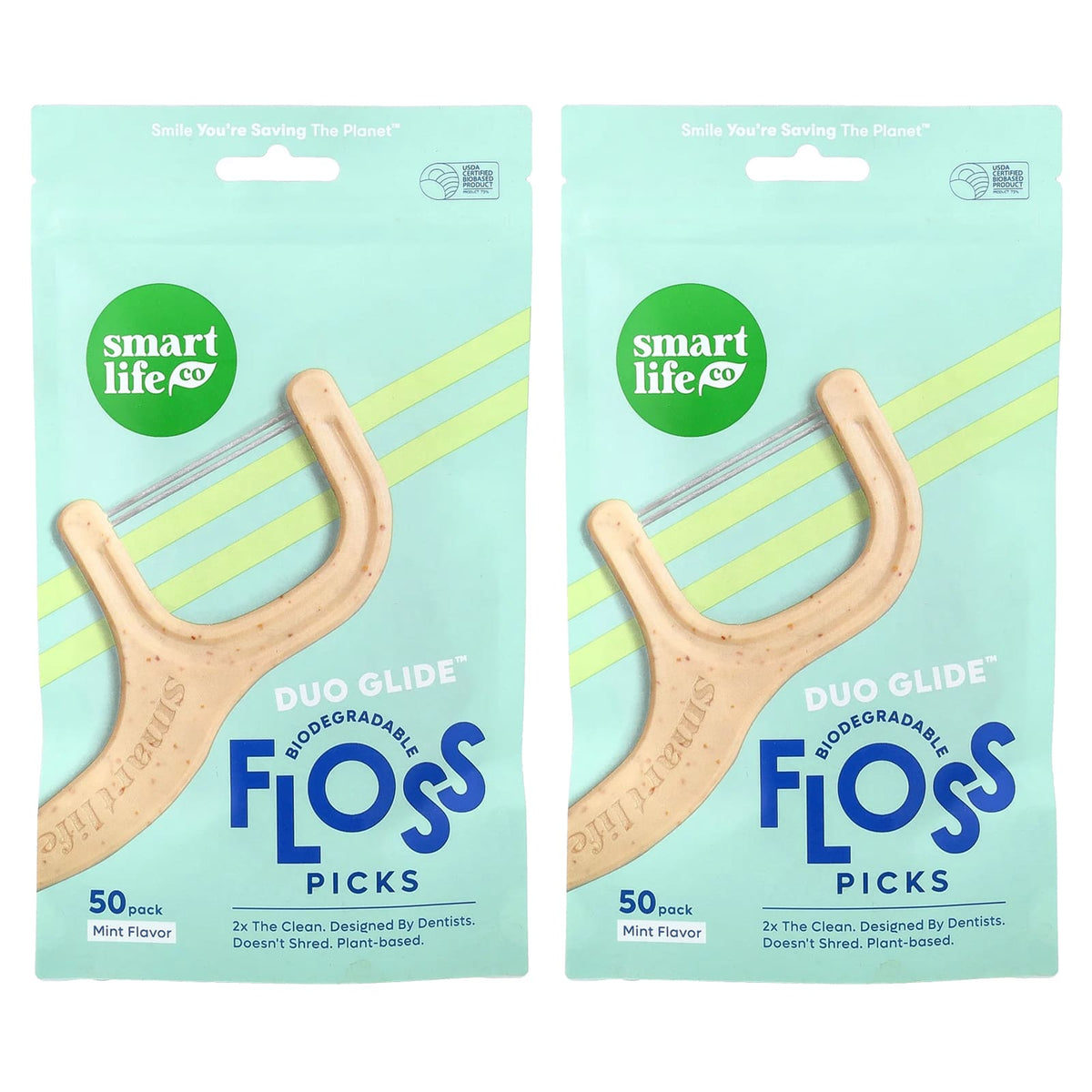 SmartLifeCo DuoPik Floss Picks, Mint, Pack of 100 — product view