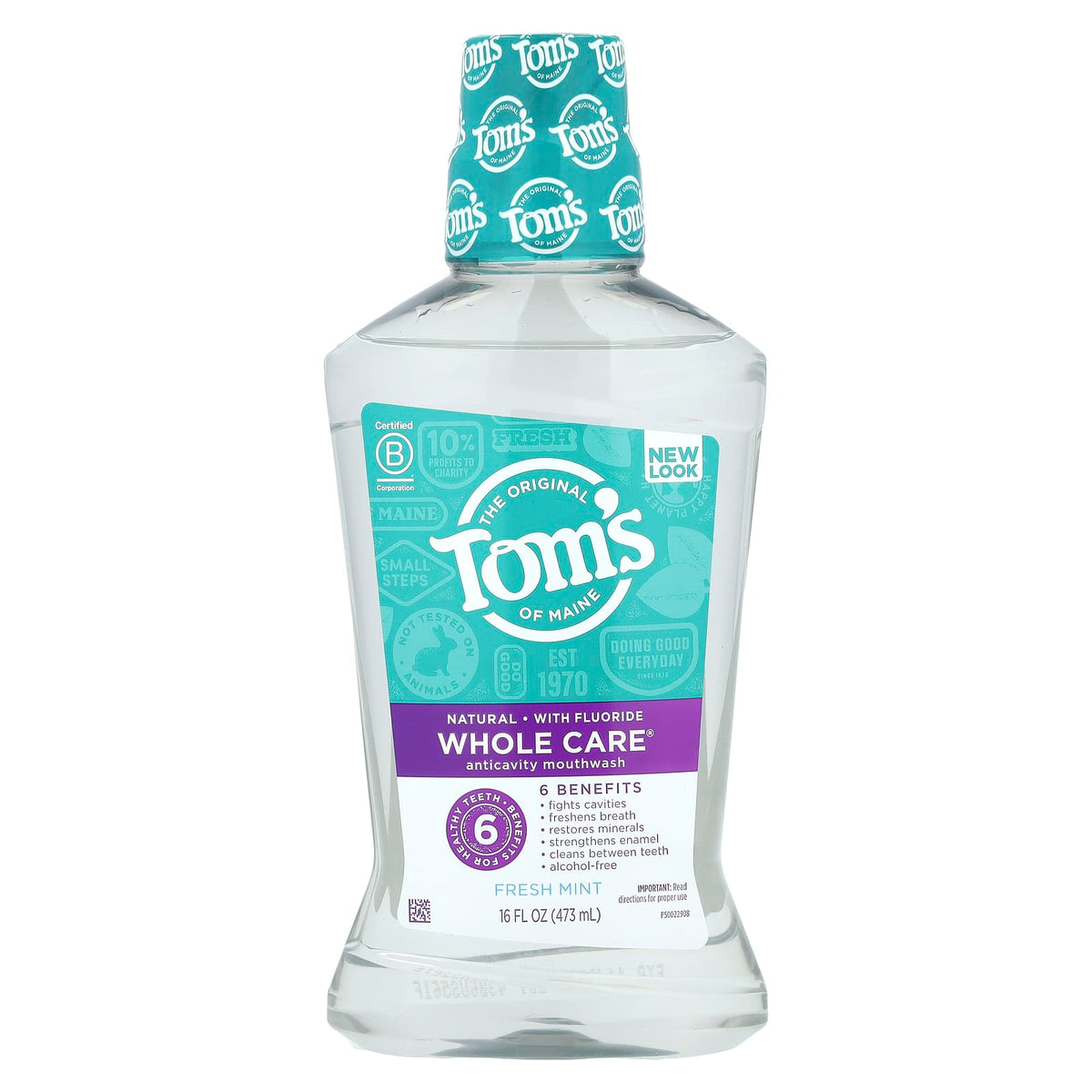 Tom's of Maine Whole Care Fluoride Mouthwash, Fresh Mint, 473 ml (16 fl oz) — product view