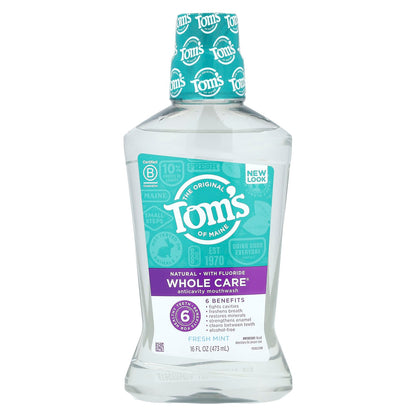 Tom's of Maine Whole Care Fluoride Mouthwash, Fresh Mint, 473 ml (16 fl oz)