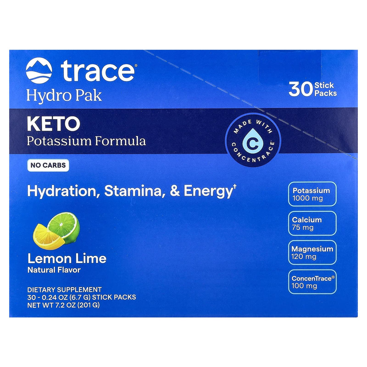 Trace Hydro Pak Keto Lemon Lime 30 Stick Packs (6.7 g) — product view