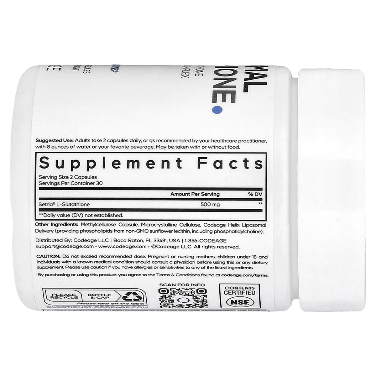 Codeage Liposomal Glutathione, 120 Vegetable Capsules (250 mg per Capsule) - view 2