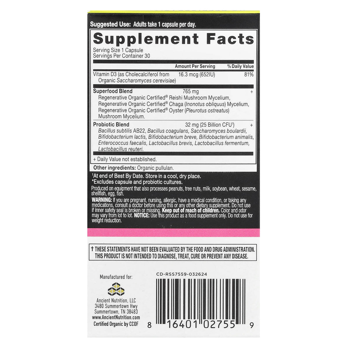 Ancient Nutrition Women's Once Daily Probiotics 30 Capsules - view 2