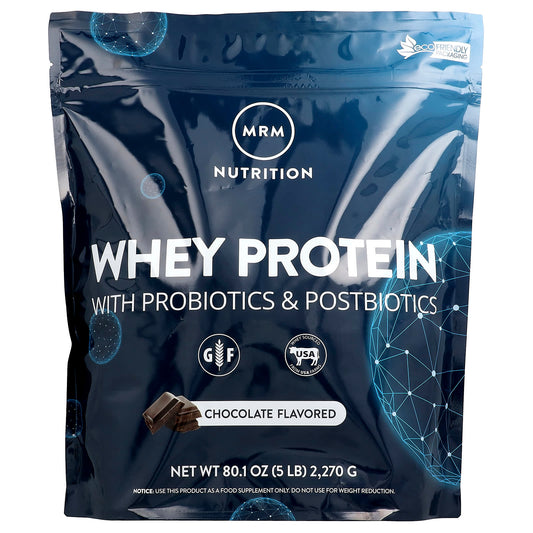 MRM Nutrition Whey Protein, Probiotics & Postbiotics, Chocolate, 2.27 kg (5 lb)
