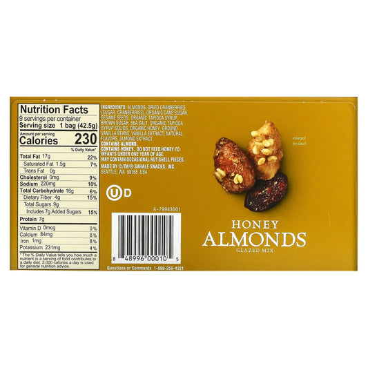 Sahale Snacks Glazed Mix Honey Almonds, 9 Packs, 1.5 oz (42.5 g) Each - view 2
