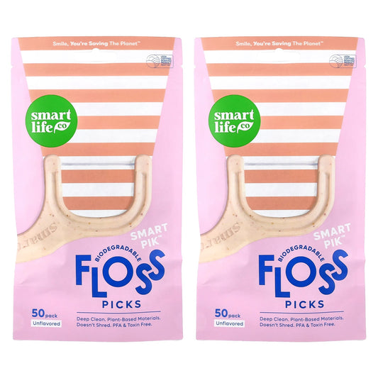 SmartLifeCo Biodegradable Floss Picks, Unflavoured, 100 Pack