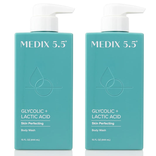 Medix 5.5 Body Scrub Skin Care Glycolic Acid Exfoliating Body Cleanser KP Bump Eraser | AHA + Lactic Acid anti Aging All Skin Type Wash | Keratosis Pilaris & Acne | Body & Face Wash Exfoliate, 2-Pack