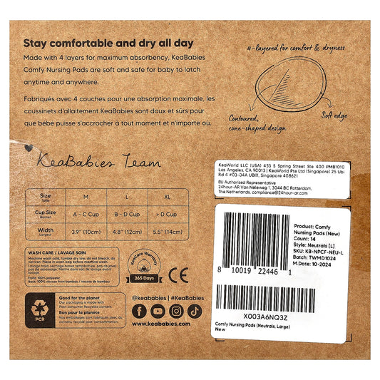 KeaBabies Comfy Nursing Pads, Large, Neutrals, 14 Pack - view 2