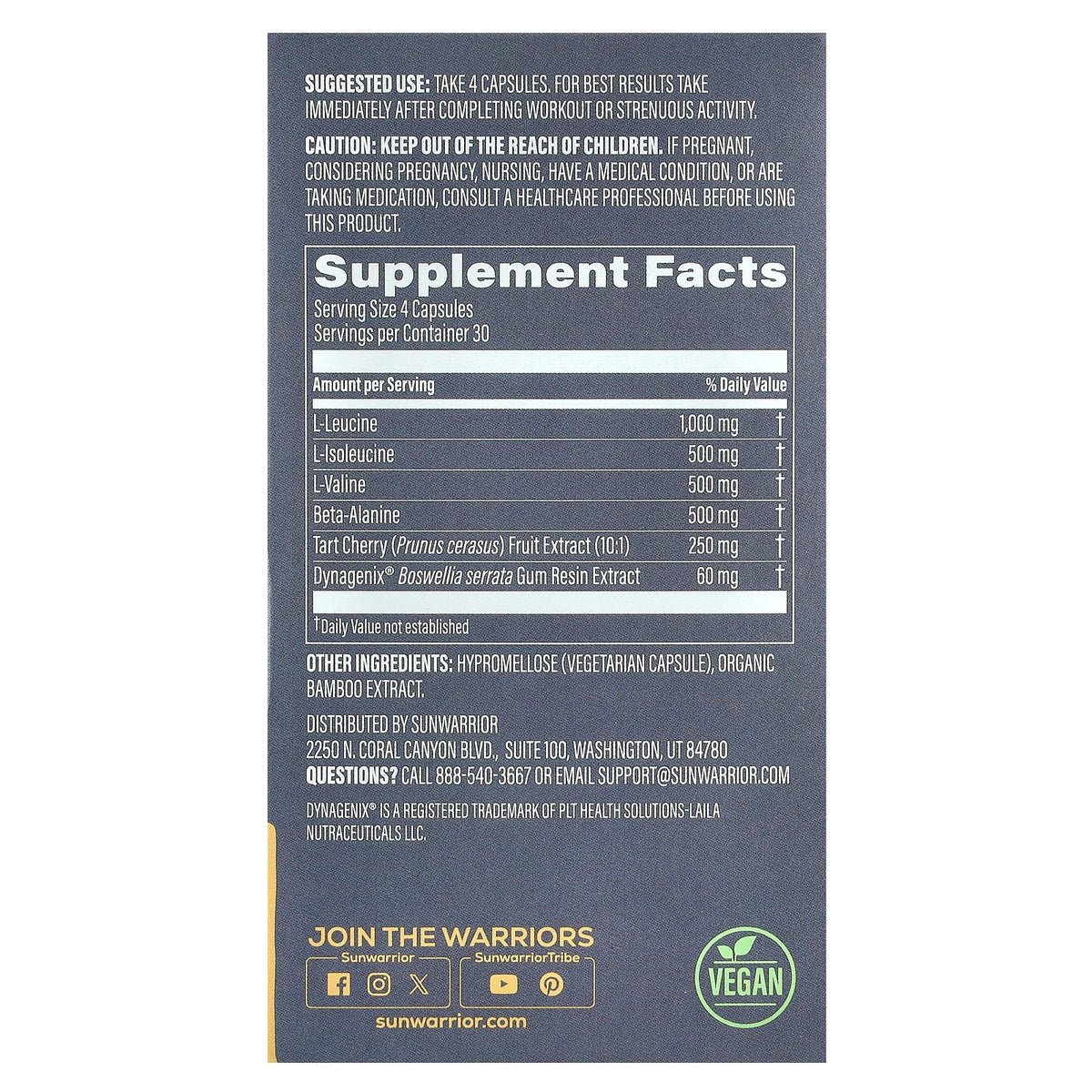 Sunwarrior Post-Workout Power & Recovery, 120 Vegan Capsules - view 2