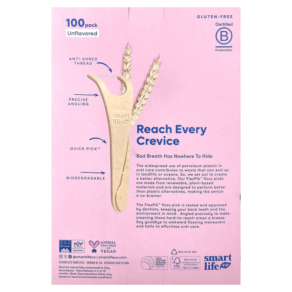 SmartLifeCo FlexPik Floss Picks, Unflavoured, 100 Pack - view 3