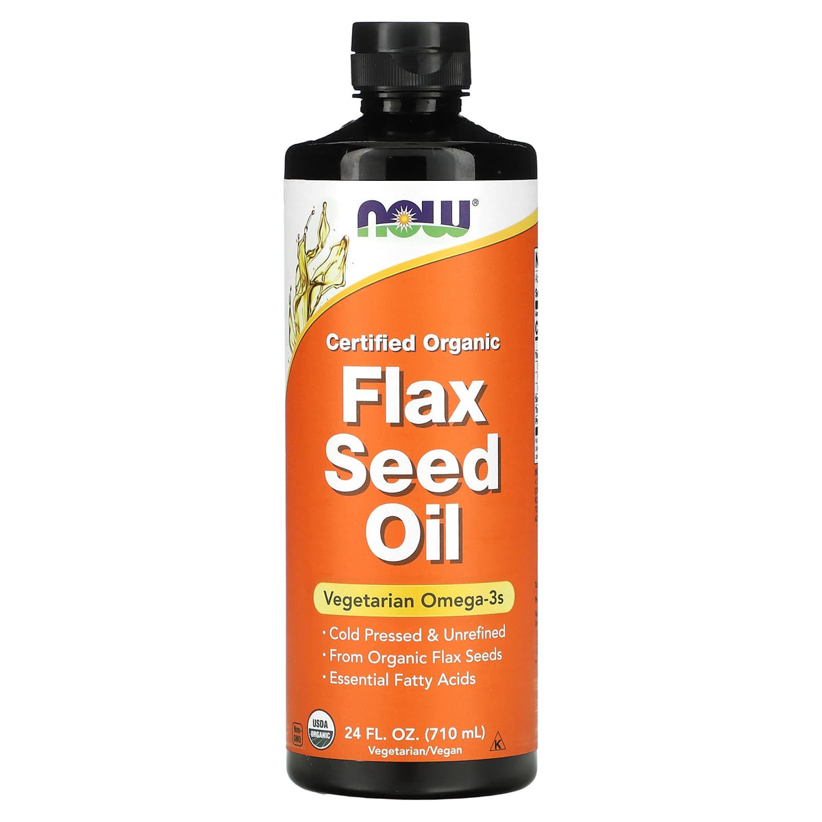 NOW Foods Certified Organic Flax Seed Oil, 710 ml (24 fl oz) — product view